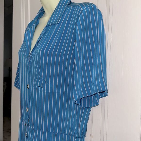 Vtg 80s Liz Claiborne Turquoise with Red & White Pinstripes Short Sleeve Dress - Picture 5 of 9